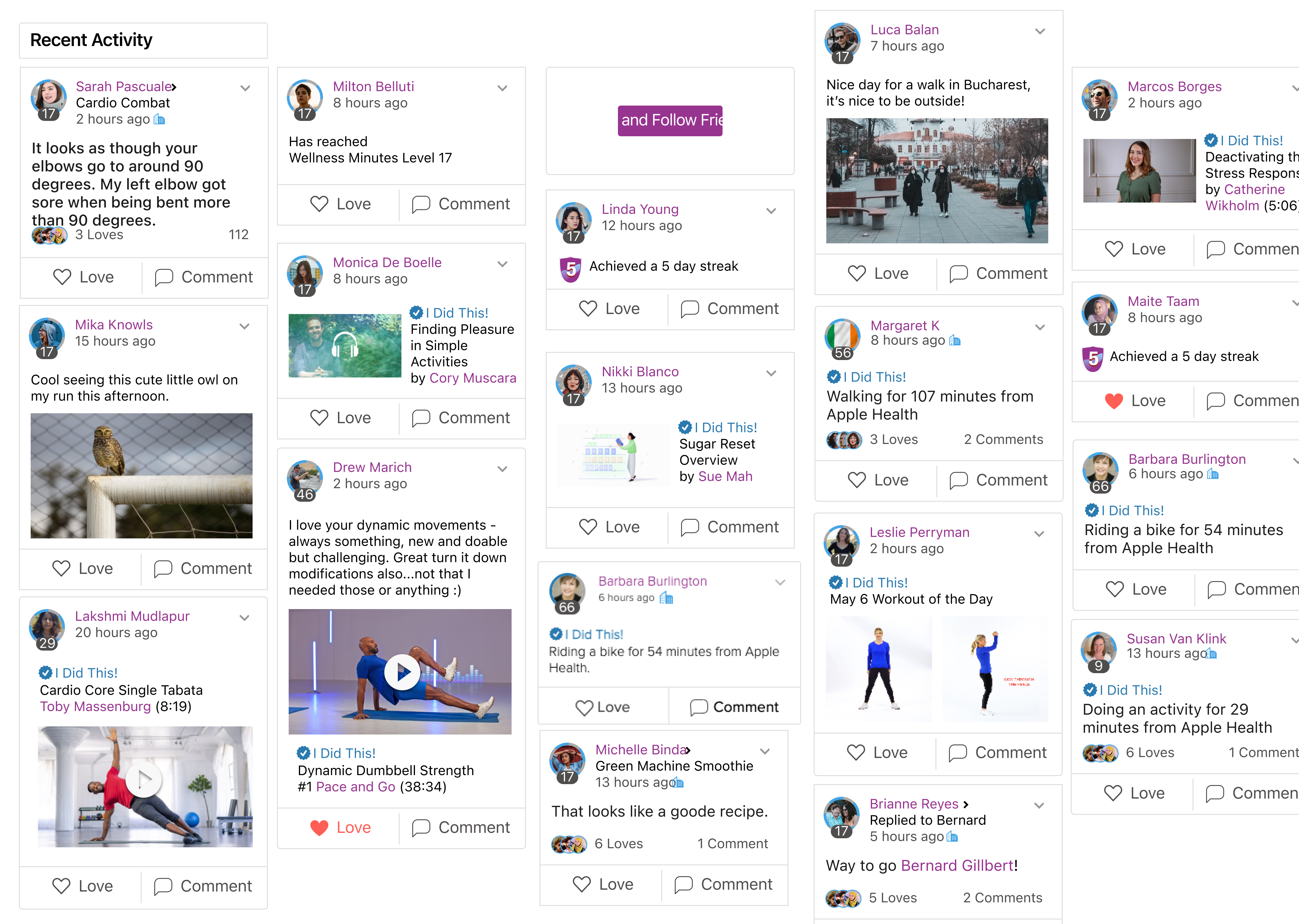 Grokker activity feed supporting lightweight motivation and social connection around wellness activities